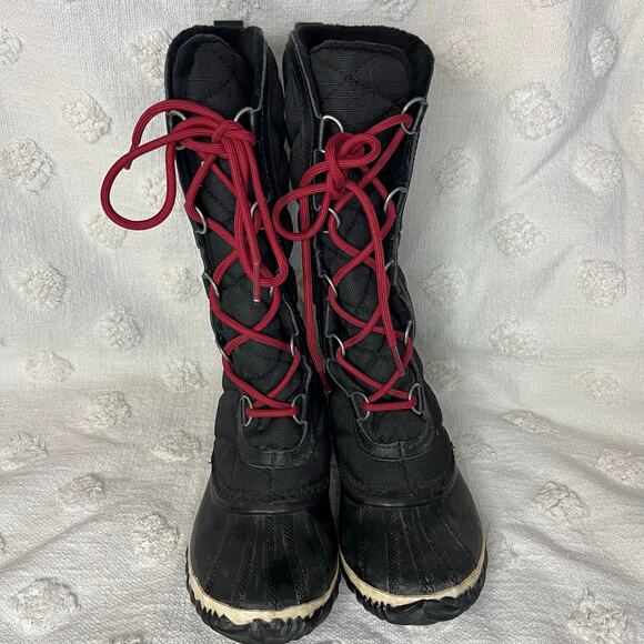 Sorel Quilted Tall Snow Boot Black Leather Waterproof Lace Up Lined Women’s 7.5 - Picture 3 of 7